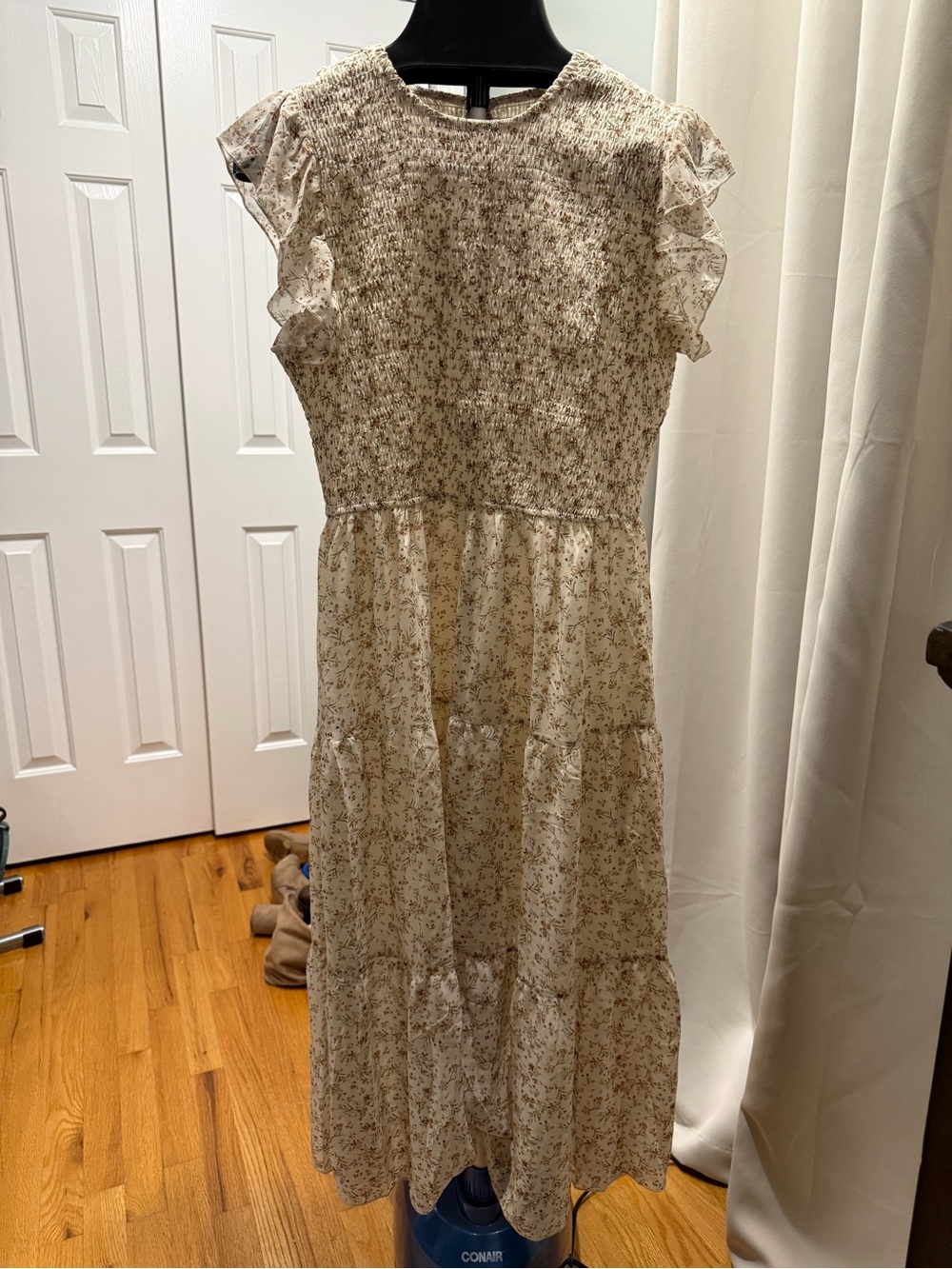 S-DEER NWT Floral‎ Smocked Midi Dress Size L Cottagecore Prairie Romantic Boho